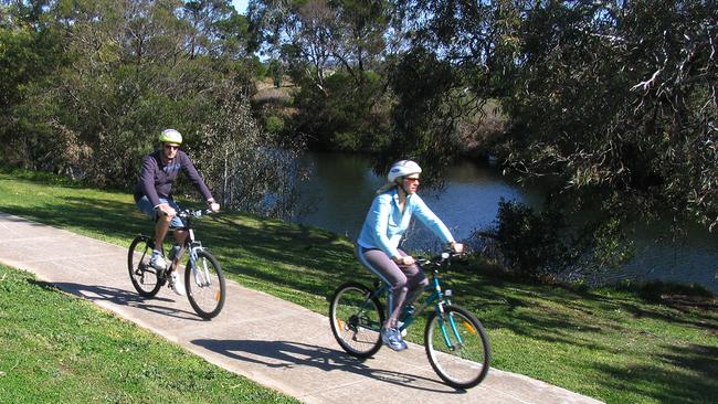 Cycling along the Werribee River.