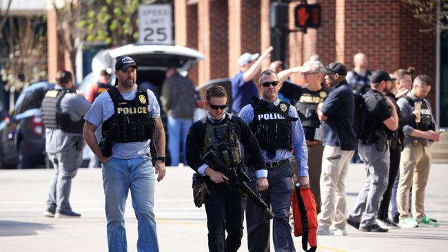 Law enforcement officers respond to an active shooter at the Old National Bank building. Picture: AFP