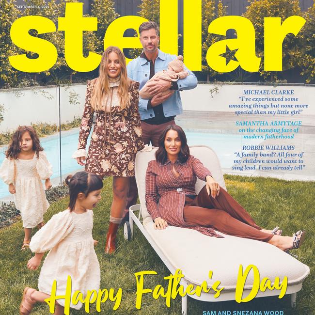 Sam and Snezana Wood star on the cover of this Sunday’s <i>Stellar</i>, alongside their daughters Eve, Willow, Charlie, and Harper. Picture: Daniel Nadel.