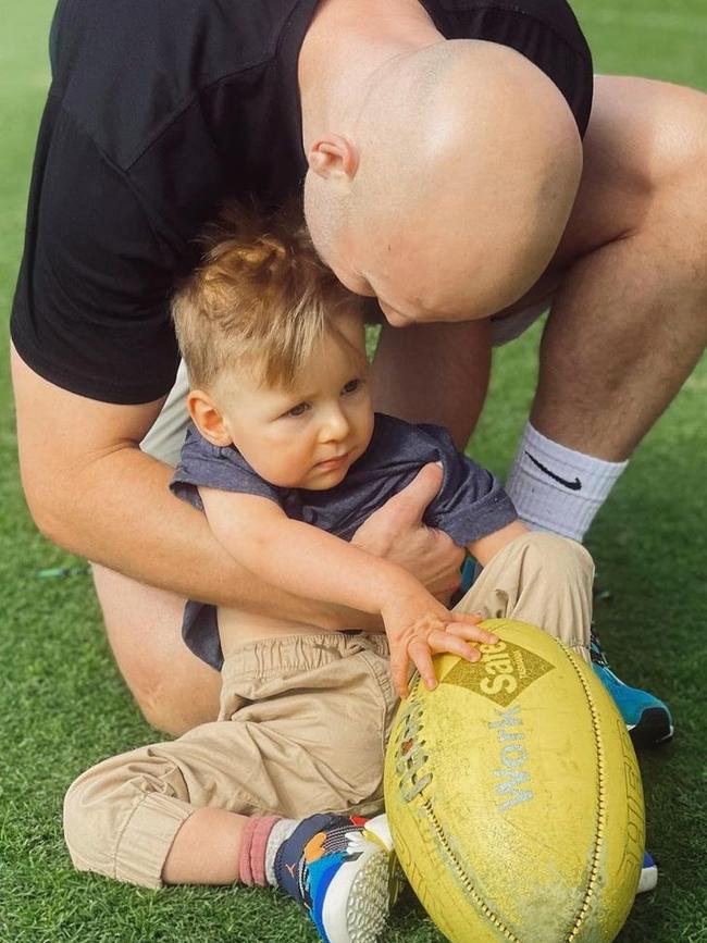 Gary Ablett and little Levi at Metricon Stadium. Picture: Instagram