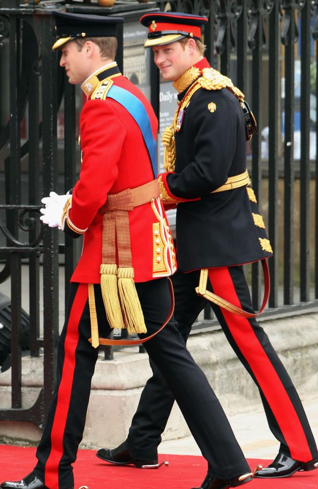 The brothers in full military uniform for William’s wedding. (Photo by Dan Kitwood/Getty Images)
