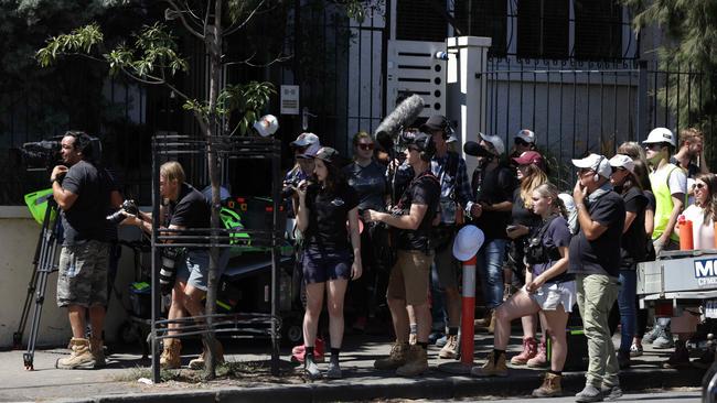 Film crews swarm St Kilda’s Grey St. Picture: Nicole Cleary