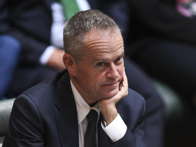 Opposition Leader Bill Shorten reacts as he listens to Scott Morrison’s Budget speech. Picture: AAP Image/Lukas Coch