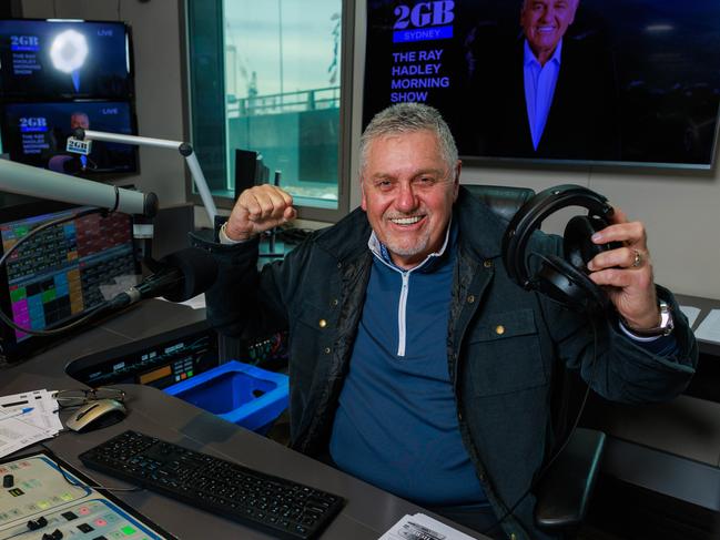 Daily Telegraph. 09, July, 2024.Ray Hadley, celebrates his 20th year unbeaten in the morning time slot, at 2GB Radio, Pyrmont, today.Picture: Justin Lloyd.