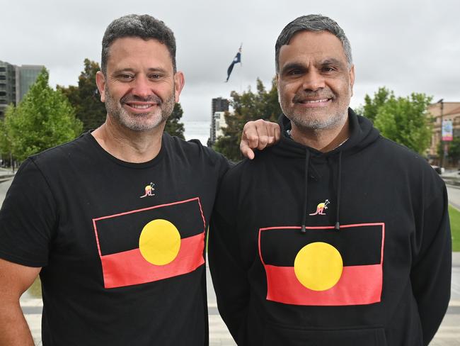 15/10/23. Aboriginal Affairs Minister Kyam Maher and Commissioner for first nations Voice Dale Agius regarding the referendum result at Victoria Square. Picture: Keryn Stevens