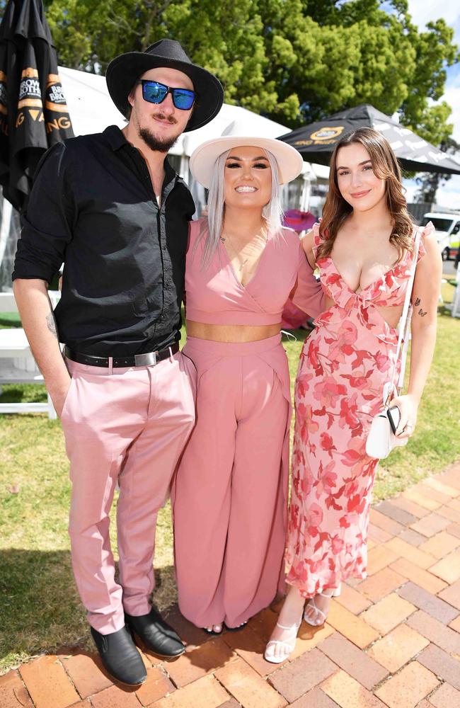 Tyler and Chloe Teske with Mackayla Mass at Weetwood race day, Clifford Park. Picture: Patrick Woods.