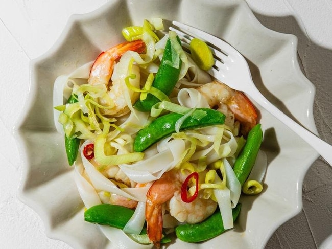 Elizabeth Hewson’s prawn and snap pea noodles