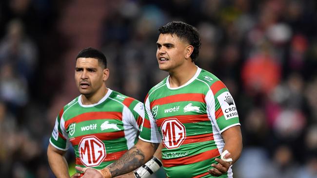 Fans were banned for abusing Cody Walker (left) and Latrell Mitchell earlier this season.