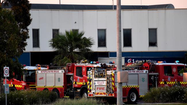 Emergency services battle a fire at Port Phillip Prison in 2017. Picture: Nicole Garmston