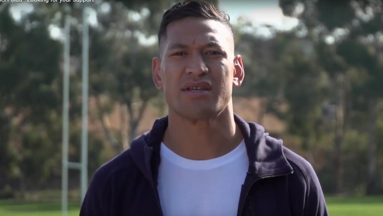 Israel Folau in his Youtube clip asking for donations.