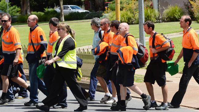 More jobs to go ... Holden employees at the Salisbury plant in Adelaide. Picture: Roy VanDerVegt