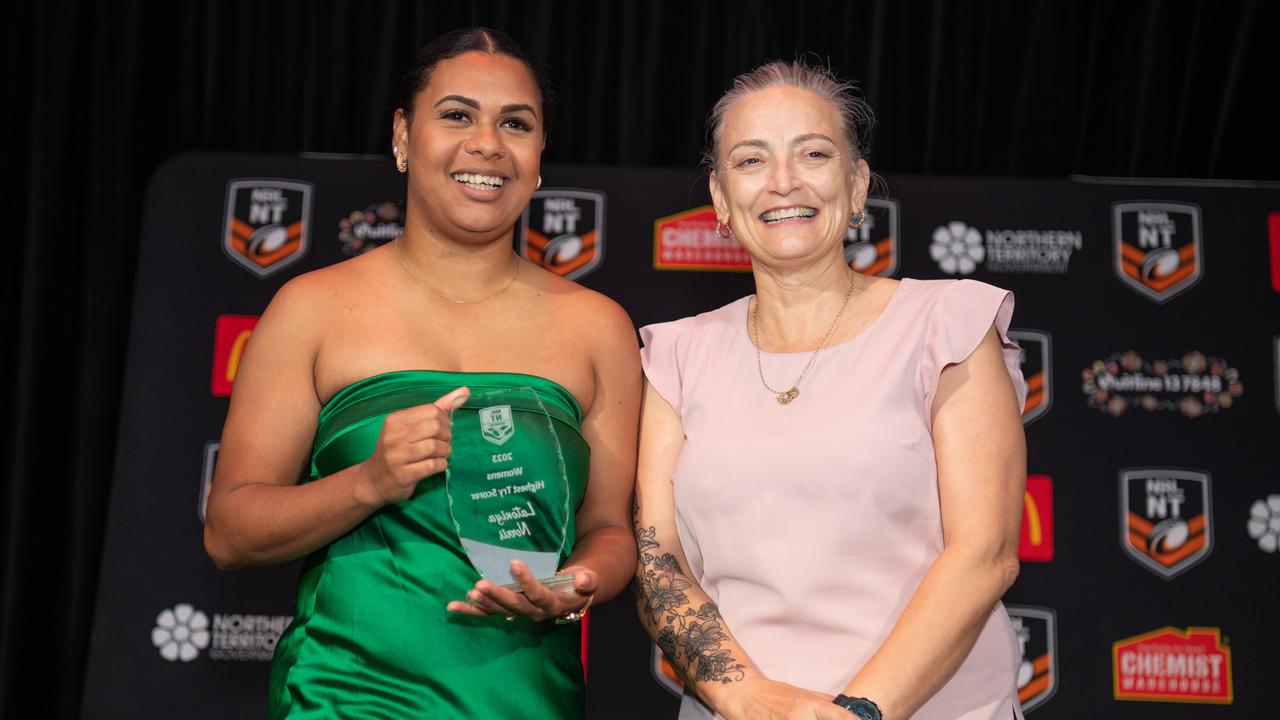 Latoniya Norris and Kate Worden at the 2023 NRL NT Frank Johnson / Gaynor Maggs medal night. Picture: Pema Tamang Pakhrin