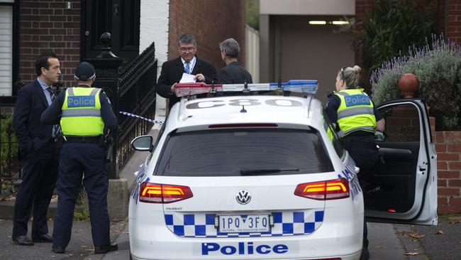 Homicide detectives investigate at a property in Park Street, South Melbourne after a woman’s body was found. Picture: Sarah Matray