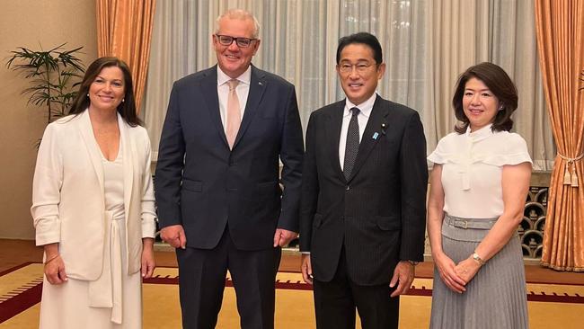 Scott and Jenny Morrison with Japanese Prime Minister Fumio Kishida and his wife Yuko Kishida. Picture: Scott Morrison/Facebook