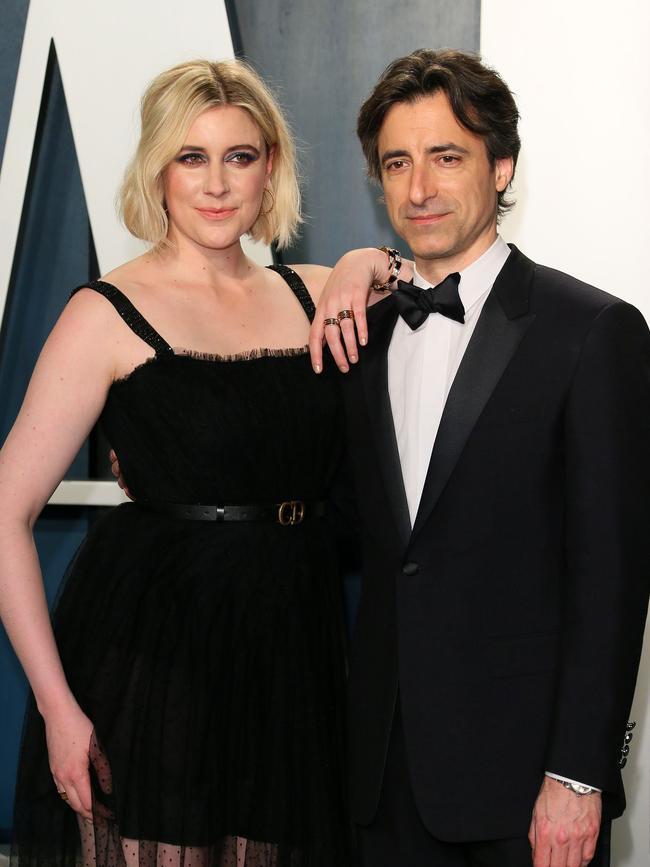 “The script is so, so clever.” Barbie director and screenwriter Greta Gerwig with screenwriter Noah Baumbach. Picture: AFP