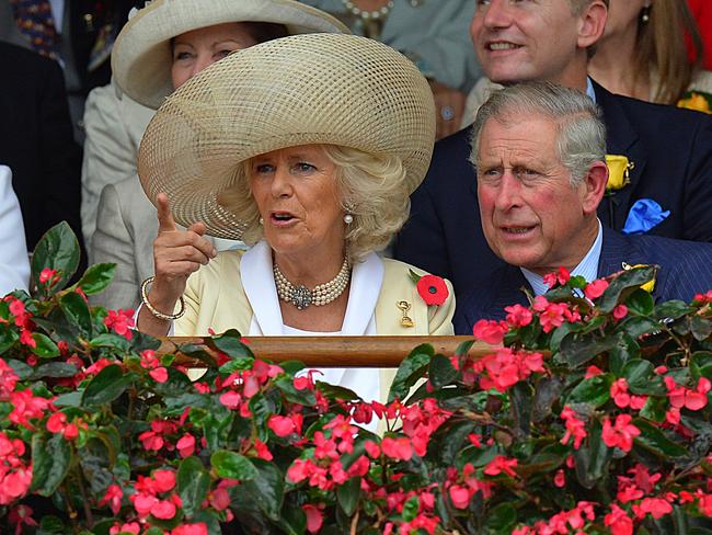 Their Royal Highnesses The Prince of Wales and The Duchess of Cornwall attend the 2012 Melbourne Cup Day at Flemington Racecourse, Melbourne. Prince Charles and Camilla Parker-Bowles during the race. Picture: Alex Coppel