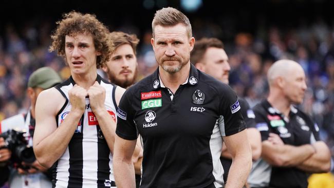 Nathan Buckley after the 2018 grand final. Picture: Michael Dodge/AFL Media/Getty Images