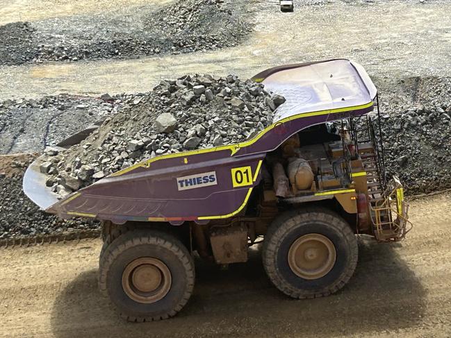 A mining truck at the Covalent lithium mine in Western Australia, owned by Wesfarmers. Picture: Cameron England