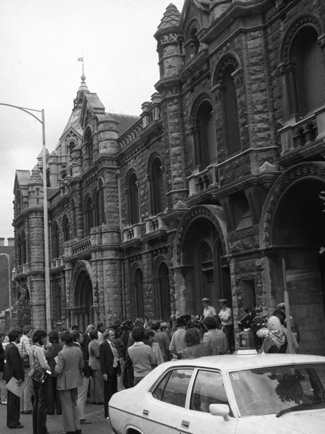 The scene outside the old City Court after Ray Bennett was shot.