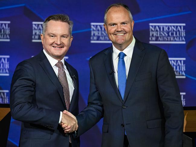 Climate Change & Energy Minister Chris Bowen and Shadow Minister Ted O'Brien prior to their National Press Club debate. Picture: NewsWire/Martin Ollman