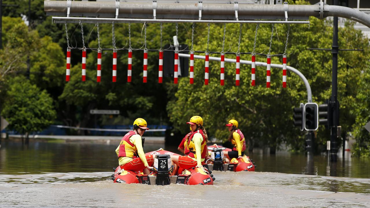 Surf Life Saving personnel helping out with rescues in Toowong. Picture: Josh Woning)