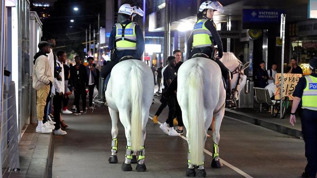 Police patrol Flinders Street on horseback Picture: Jay Town