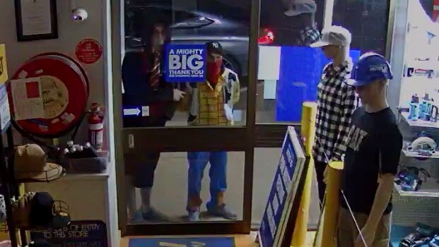 Two men dressed as Harry Potter and Woody from Toy Story are wanted by police after an attempted break in at Emerald Mitre 10. The car they were travelling in was also taken in a burglary in Templestowe.