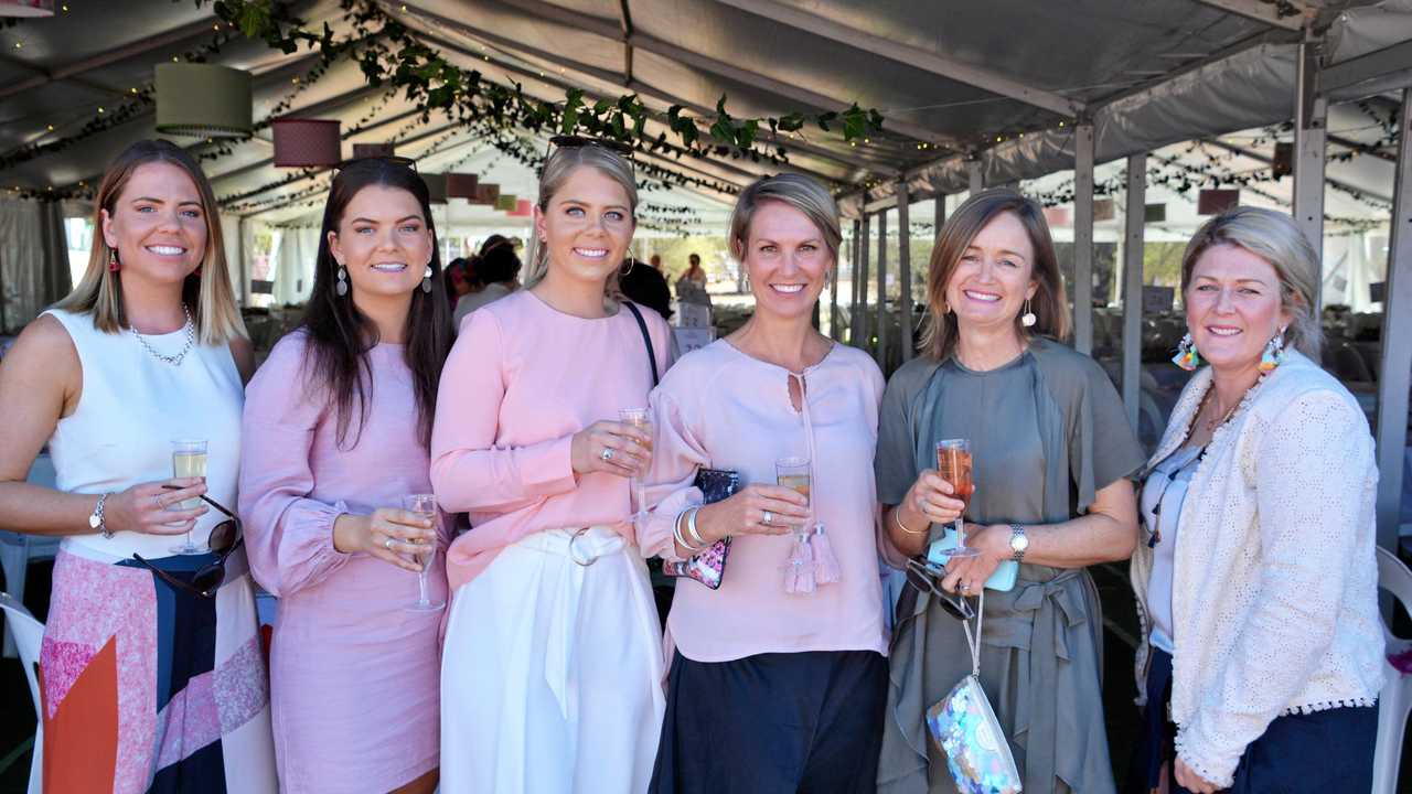 THINK PINK: Erin, Gabi, and Alex Pechey attended their first WPLD last year with Jen McCormack, Fiona Hill and Odette Heitzmann from Glenmorgan. Picture: Contributed