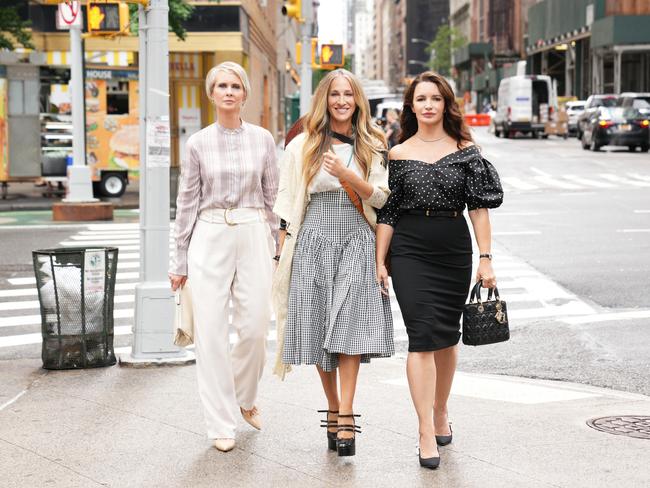 Cynthia Nixon, Sarah Jessica Parker and Kristin Davis in And Just Like That. Picture: HBO/Binge