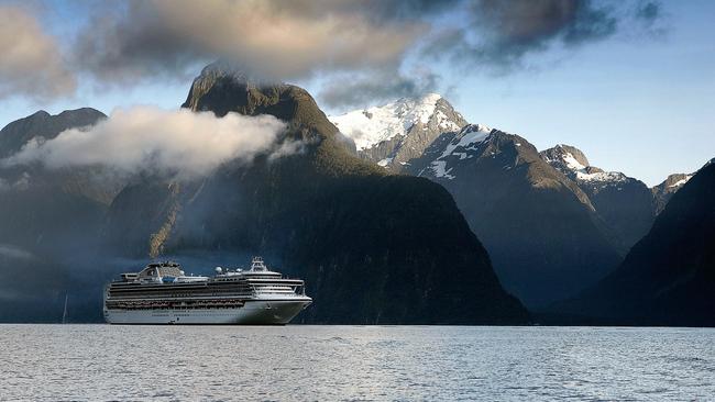 The P&amp;O Sapphire Princess sailing through Milford Sound in New Zealand. Picture: Supplied