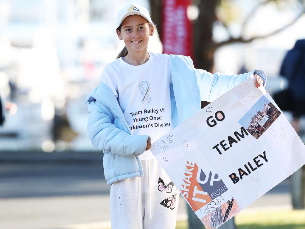 Sophie Bailey, 11, supporting her mum and dad who are taking part to raise awareness of Parkinson’s disease. Picture: Nikki Davis-Jones