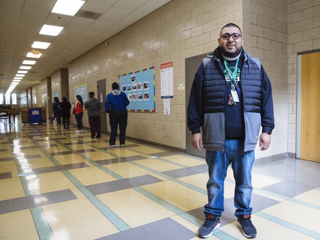 Francisco “Frank” Perez, 33, in the Kelly High School which is being used as an early voting location in Chicago, Illinois. Picture: Angus Mordant for News Corp Australia