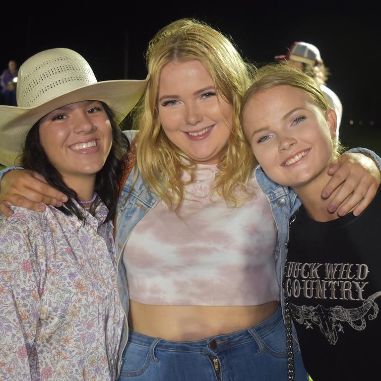 Zada Borghero, from Proserpine, with Emily Franklin, from Middlemount and Addisen Franklin, from Rockhampton, at the Sarina CRCA Rodeo. Photo: Janessa Ekert