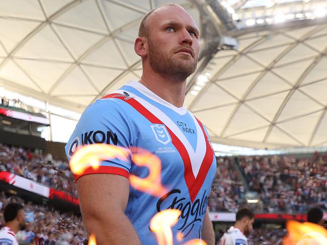 SYDNEY, AUSTRALIA - APRIL 25:  Matthew Lodge of the Roosters walks onto the field during the round eight NRL match between Sydney Roosters and St George Illawarra Dragons at Allianz Stadium on April 25, 2023 in Sydney, Australia. (Photo by Mark Kolbe/Getty Images)