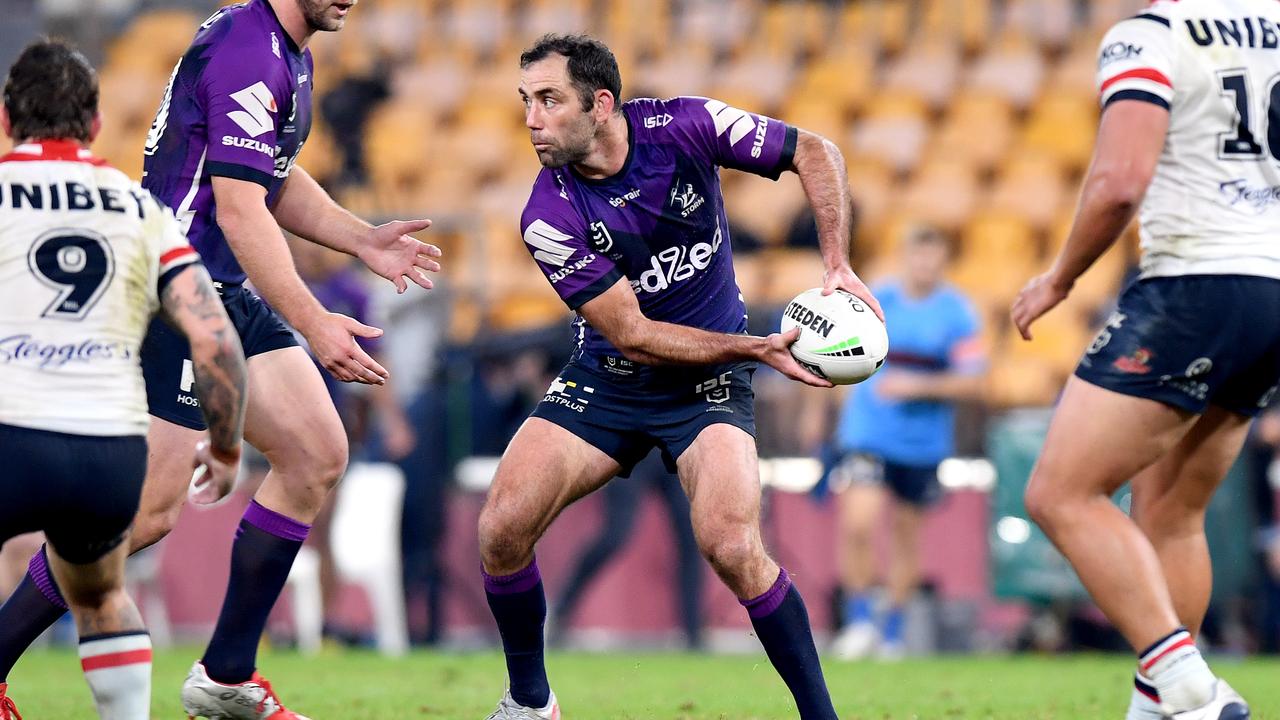 Cameron Smith of the Storm looks to pass.