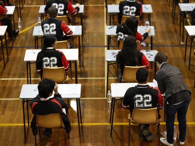 Year 12 students at Sydney’s Cherrybrook Technology High School at the end of their English exam on the first day of the HSC for 2022. Picture: Jonathan Ng