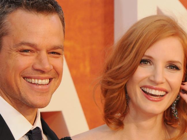 LONDON, ENGLAND - SEPTEMBER 24: Matt Damon and Jessica Chastain attend the European premiere of 