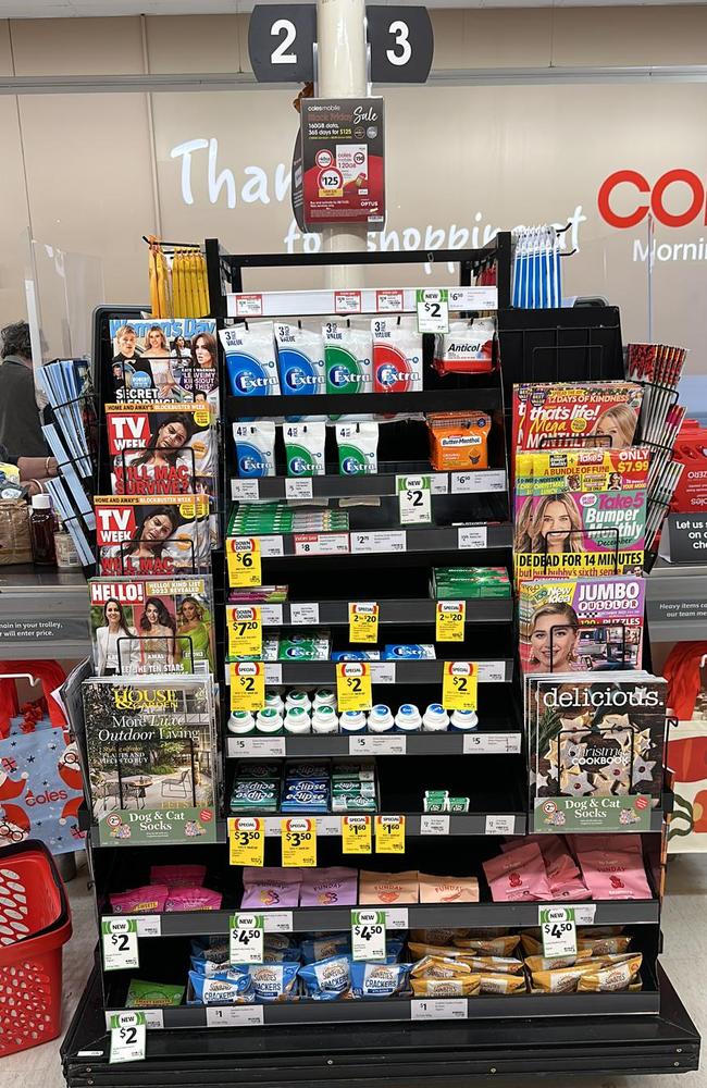 Coles has revealed it has filled its snacks section by the supermarket checkouts with ‘healthier alternatives’. Picture: Supplied