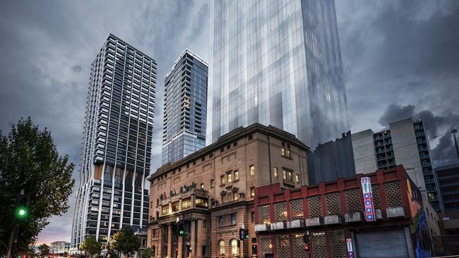 Artist's impression of the Keystone Tower, behind the Grand Lodge, on North Tce. Picture: Supplied by Marriott International