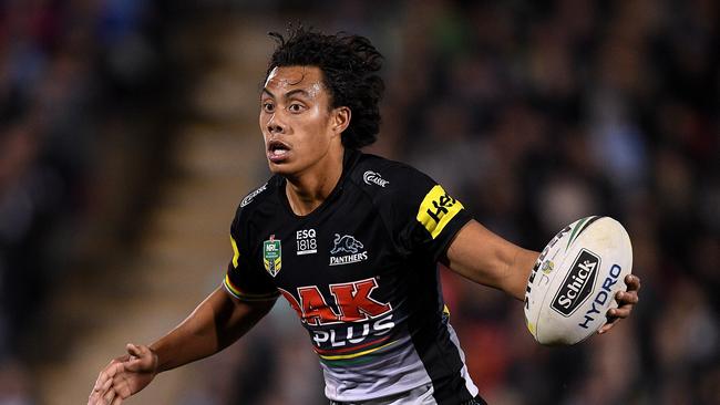 Jarome Luai of the Panthers looks to pass the ball during the Round 18 NRL match between the Penrith Panthers and the Cronulla-Sutherland Sharks. Picture: AAP Image