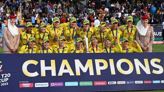 Australia’s golden generation of cricketers has added more silverware to its already heaving trophy cabinet after knocking off tournament hosts South Africa by 19 runs to win the Women’s T20 World Cup final. Picture: Mike Hewitt / Getty Images