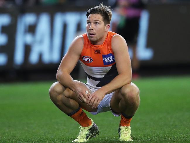 Dejected Toby Greene during AFL Semi Final match between the GWS Giants v Collingwood at the MCG. Picture. Phil Hillyard