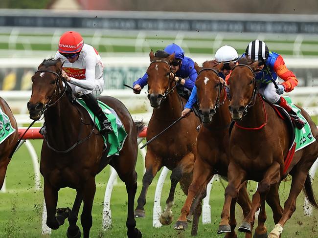 SYDNEY, AUSTRALIA - SEPTEMBER 07: Nash Rawiller riding I Am Me wins Race 7 Southern Cross Group Concorde Stakes during Sydney Racing at Royal Randwick Racecourse on September 07, 2024 in Sydney, Australia. (Photo by Jeremy Ng/Getty Images)