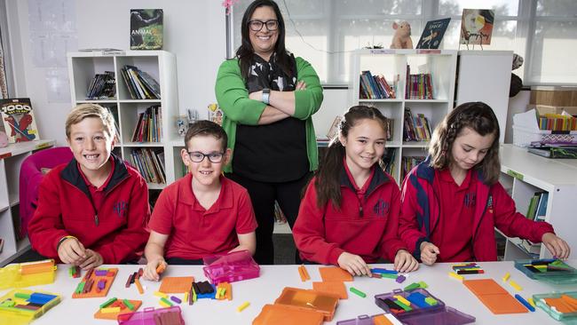 Liana McCurry, maths teacher at Ardtornish Primary School, with students Eli, Liam, Amanda and Ella. Picture Mark Brake