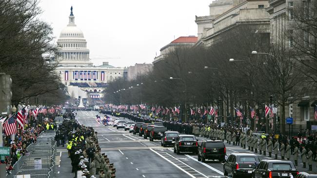 The Presidential motorcade drives on Pennsylvania Avenue. Picture: AP