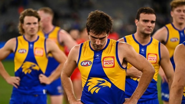 PERTH, AUSTRALIA - MAY 12: Andrew Gaff of the Eagles looks dejected after a loss during the 2023 AFL Round 09 match between the West Coast Eagles and the Gold Coast Suns at Optus Stadium on May 12, 2023 in Perth, Australia. (Photo by Daniel Carson/AFL Photos via Getty Images)