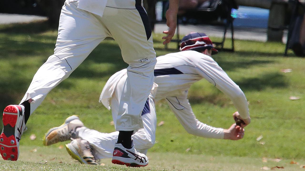 Riley Johnson tumbles to take a catch last season - he is the team’s gloveman this season.Pic Mike Batterham