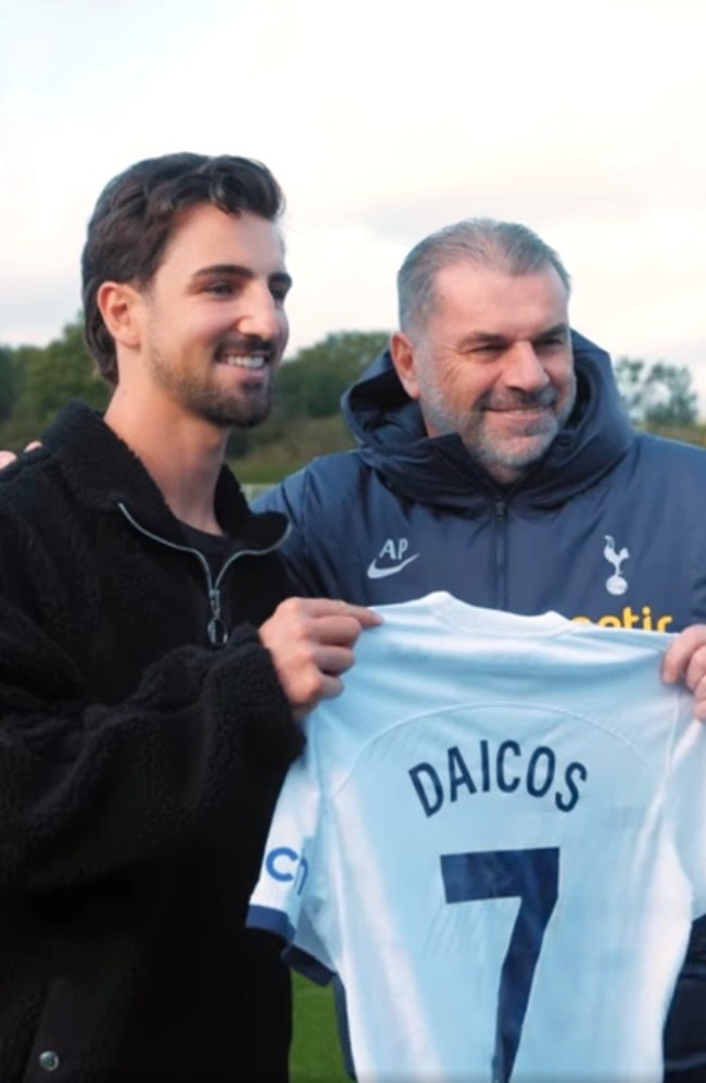 Josh Daicos and Ange Postecoglou. Photo: Facebook, Tottenham Hotspur.