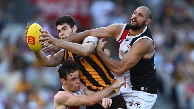 Paddy Ryder (R) will miss games against Gold Coast and GWS. Picture: Getty