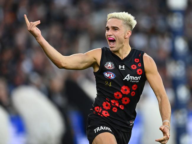 Matt Guelfi celebrates a goal for the Bombers Picture: Getty Images